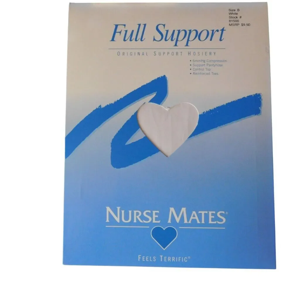 Nurse Mates Full Support Hosiery 6mmHg Compression Control Top White Sz B‎ 81500